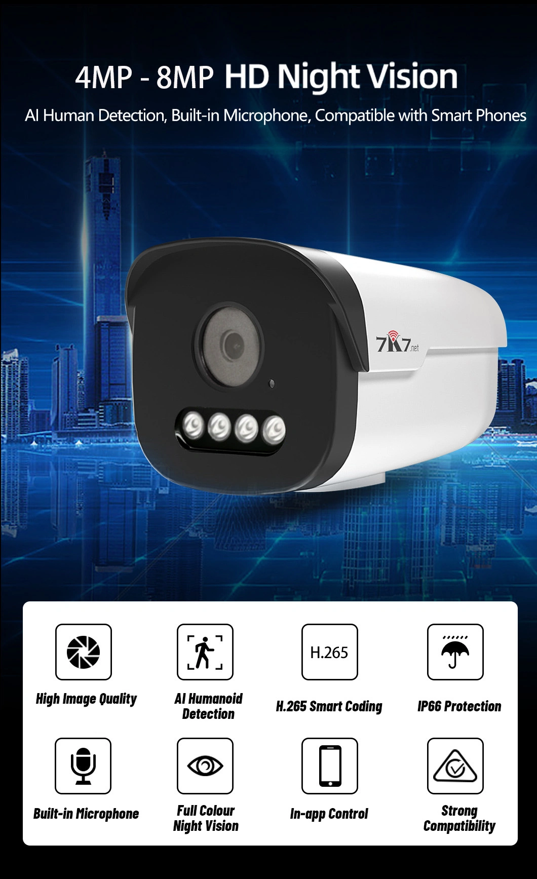 4MP Warm Lights Wireless Bullet IP CCTV Camera